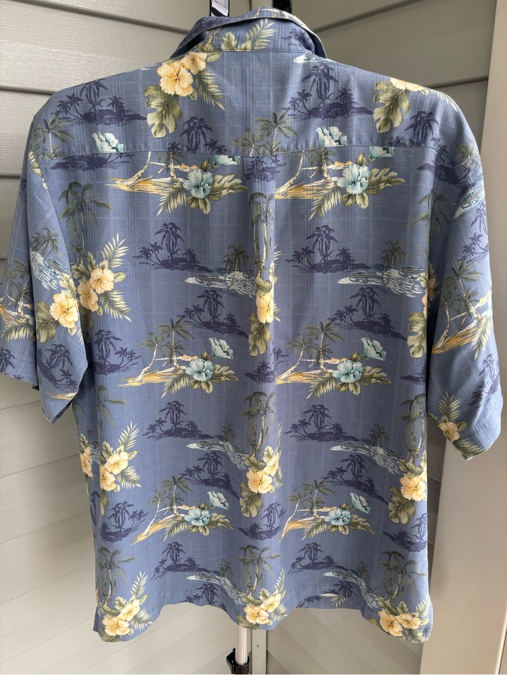Jamaica Jaxx Men’s M 100% Silk Hawaiian Shirt Blue Hibiscus Palm Tropical - Picture 6 of 6